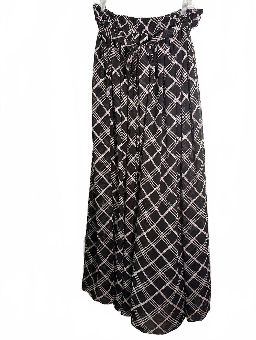 Sexy Diva Full Black and White Plaid Lined Maxi Skirt /Elastic Waist Tie L/XL